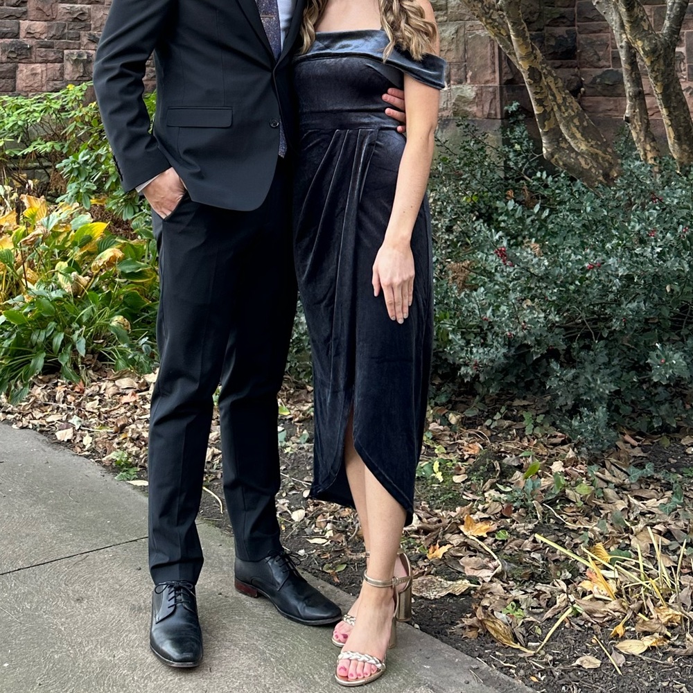 Blue/grey velvet high-low dress